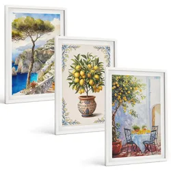 BILDER SET 3er Set - 40x60 cm Weißer Rahmen - Tisch aus Zitronenbaum
