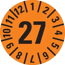 Dreifke® Prüfplakette 27, orange, Dokumentenfolie, Ø 20mm, 180/Heft