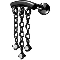 Chirurgenstahl Ohrpiercing BOGEN + 3 KETTEN + 3 KRISTALLE