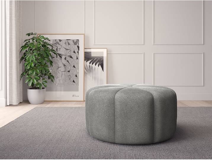 Pouf FORA 80cm Gris Bouclé Tissu Bony: Gris