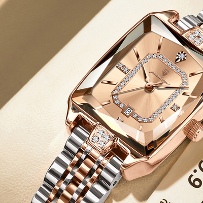Youfap Market Elegant Waterproof Calendar Watch, Stainless Steel Quartz, Luxury Watch For Women gold Gold