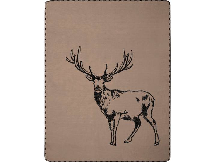Wohndecke BIEDERLACK Deer , grau (braun, anthrazit), B:150cm L:200cm, Baumwolle, Polyester, Wohndecken, Wohndecke, mit Zierstich