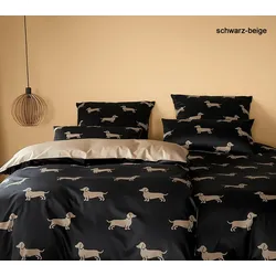 Elegante Bettwäsche Dogs - 135x200 cm + 40x80 cm	schwarz-beige