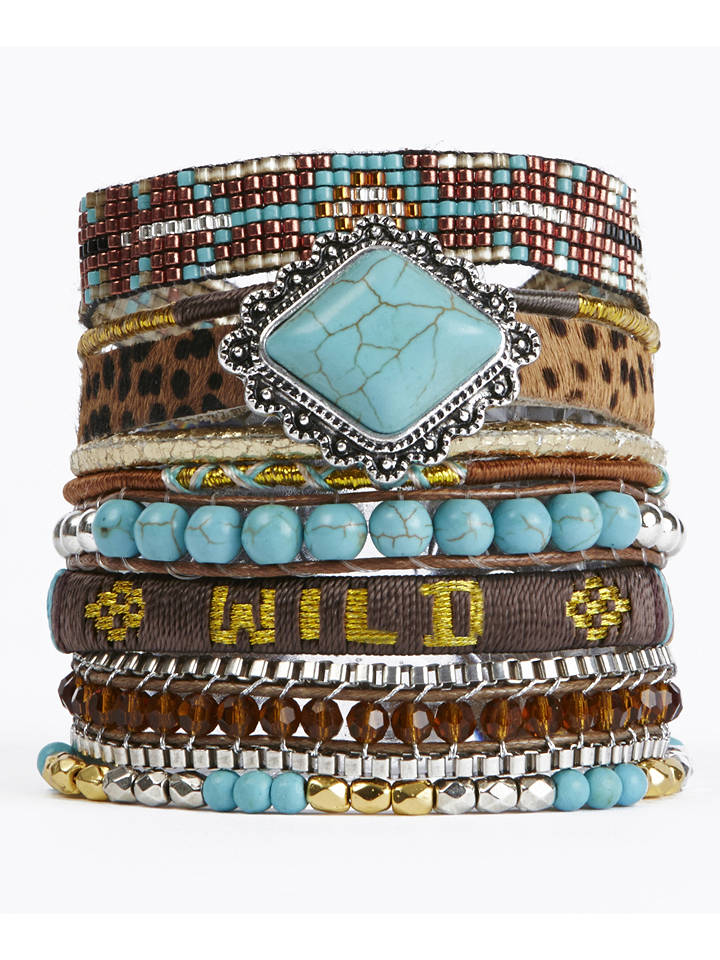 HIPANEMA Versilb. Armband "Brownwild" mit Edelsteinen - onesize