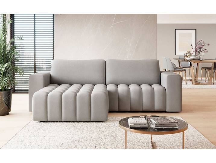 Designer Ecksofa Tirina mit Schlaffunktion - Stoff - Dunkelbraun - Links - Luxusbetten24