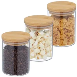 Relaxdays 3er Set Vorratsgläser mit Deckel 650 ml Hellbraun,Transparent