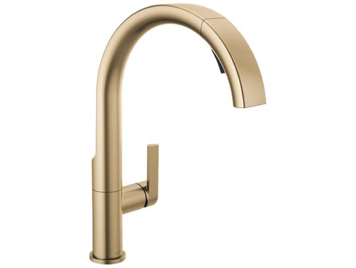 Delta Keele 19824LF-CZ Küchenarmatur mit herausziehbarem Sprüher, modernes gebürstetes Gold, Einloch-Küchenspüle, Einhandgriff, Champagnerbronze