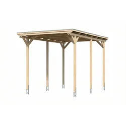 Skan Holz Emsland - Flachdach Caravan-Carport aus Leimholz Breite 402 cm 402 x 604 cm (Caravan Gr. 1) Stahl-Dachplatten (Trapezblech) mit Antikondensvlies farblich unbehandelt
