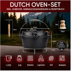 Gusskönig, Grillgeschirr, Eingebrannter Dutch Oven Set 7L ohne Füsse