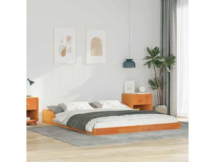 YUTAASU Bettrahmen Wachsbraun 160 x 220 cm Massives Kiefernholz Plattformdesign ohne Boxspring, Stabile Konstruktion, Moderner Stil, Für Schlafzimmer