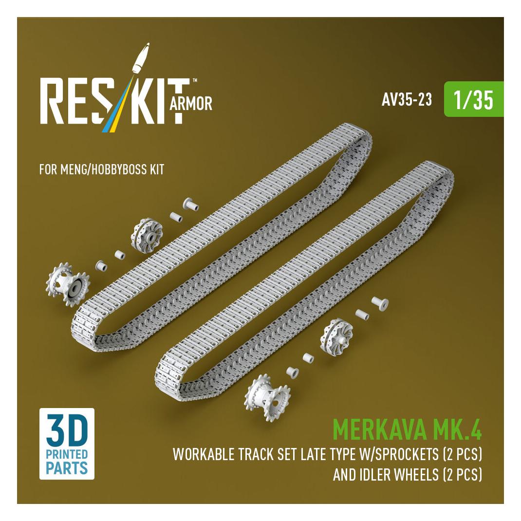 ResKit Merkava Mk.4 Workable track set late type w/Sprockets (2 pcs) and idler wheels (2 pcs) (3D Printed) (AV35-0023)