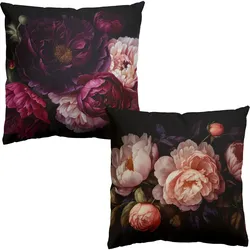 DEKOKISSEN 2er-Set Dunkle Blüten Duo 50/50 cm
