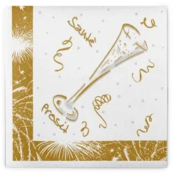 Sovie HORECA Serviette Silvester in Weiß-Gold aus Linclass® Airlaid 40 x 40 cm, 50 Stück
