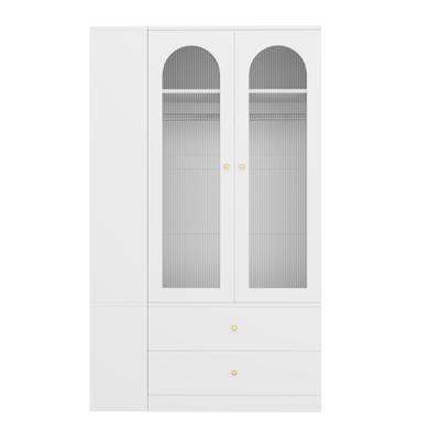 MODFU Kleiderschrank MDF Weiß mit Riffelglastüren, 120 x 50 x 200 cm