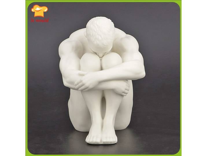 Grand moule en silicone pour bougies, plâtre, résine, savon, en forme de corps masculin en position assise, avec les mains qui entourent les jambes