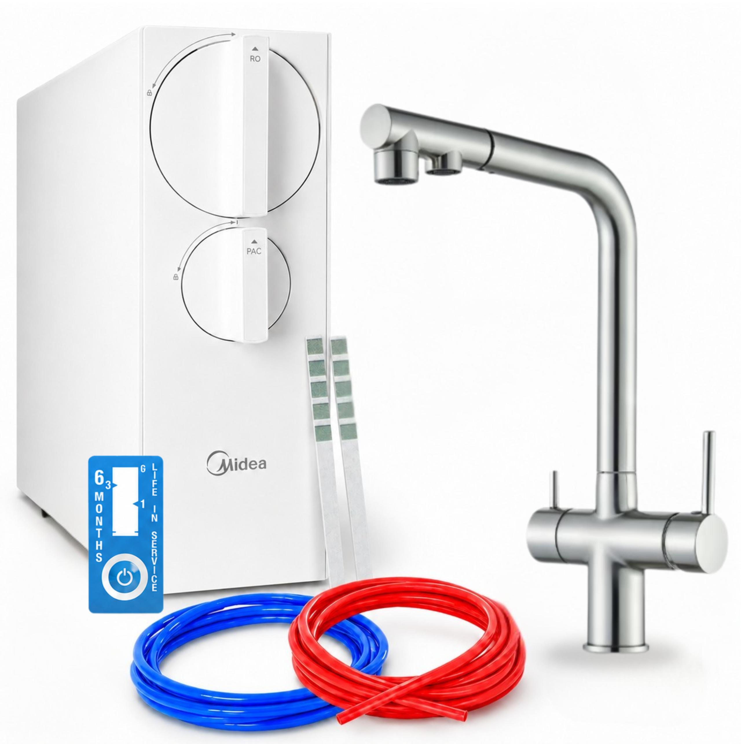 Küchenarmatur Ari Mit Umkehrosmose Wasserfiltersystem, 800 Gpd, Zweigriffarmatur, Ausziehbarer Auslauf, Perlator, Pac Filter, Wassersparend, Inox