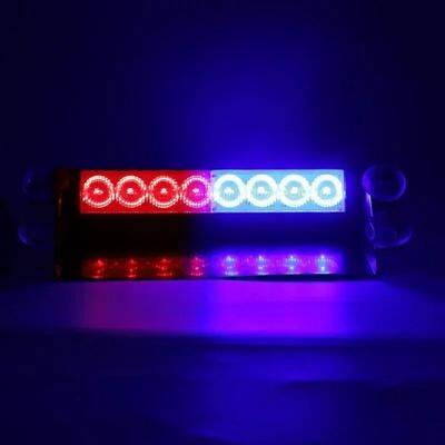 Inspired Living Universal 8 LED Car Emergency Strobe Light 12V Red & Blue Flashing Grill Beacon red & Blue
