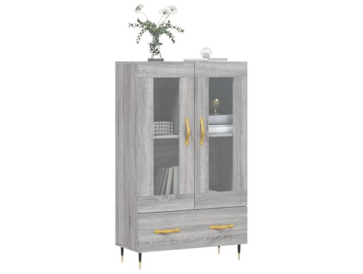 KTHLBRH Sideboard Grau Sonoma 69,5 x 31 x 115 cm Holz mehrschichtig Metallbeine, großer Stauraum, Glastür, stabile Tischplatte zur Dekoration