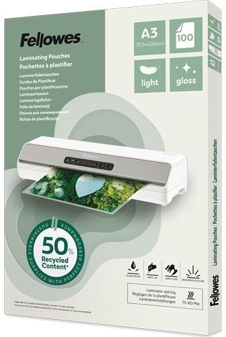 Fellowes A3 Lamineringslommer, 80 Mic, Gloss