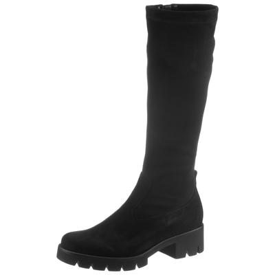 Stiefel GABOR, Damen, Gr. 38,5, XS-Schaft, schwarz, Textil, Veloursleder, Schuhe Stiefel, Blockabsatz, Plateau, Langschaftstiefel, mit XS-Stretch-Schaft