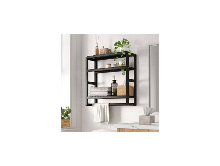 Étagère murale WC - MAX® - 3 niveaux avec tringle - Noir - Rangement au-dessus toilettes métal bois