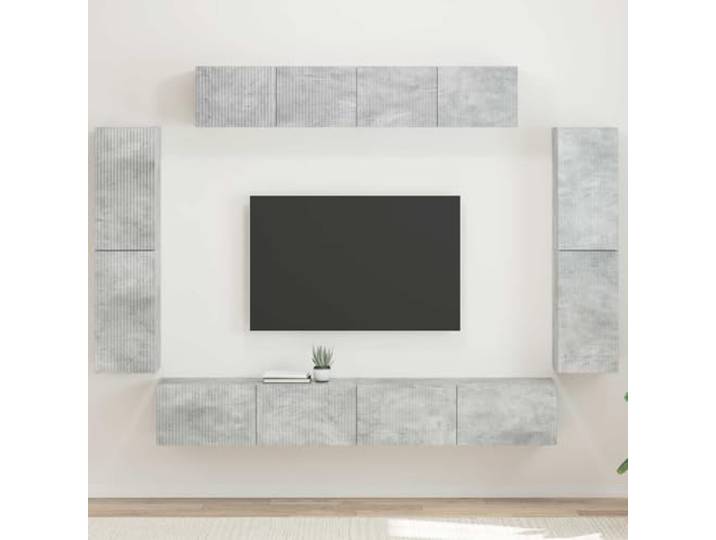 GKMBCVDFR TV-Schrank 8 STK Beton Grau Wandmontage mit Türen für Wohnzimmer Wandmontage, 8 stk, Beton Grau, 4 große und 2 kleine Fächer, modulares Design, robuste Materialien, pflegeleichte Oberfläche