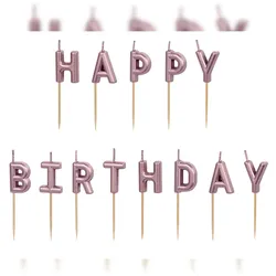 PartyDeco Geburtstagskerzen Happy Birthday 2,5cm - 13 Buchstabenkerzen Schriftzug Geburtstag Kuchenkerzen Tortenkerzen Partydeko Tortendeko Kuchendeko Rosegold