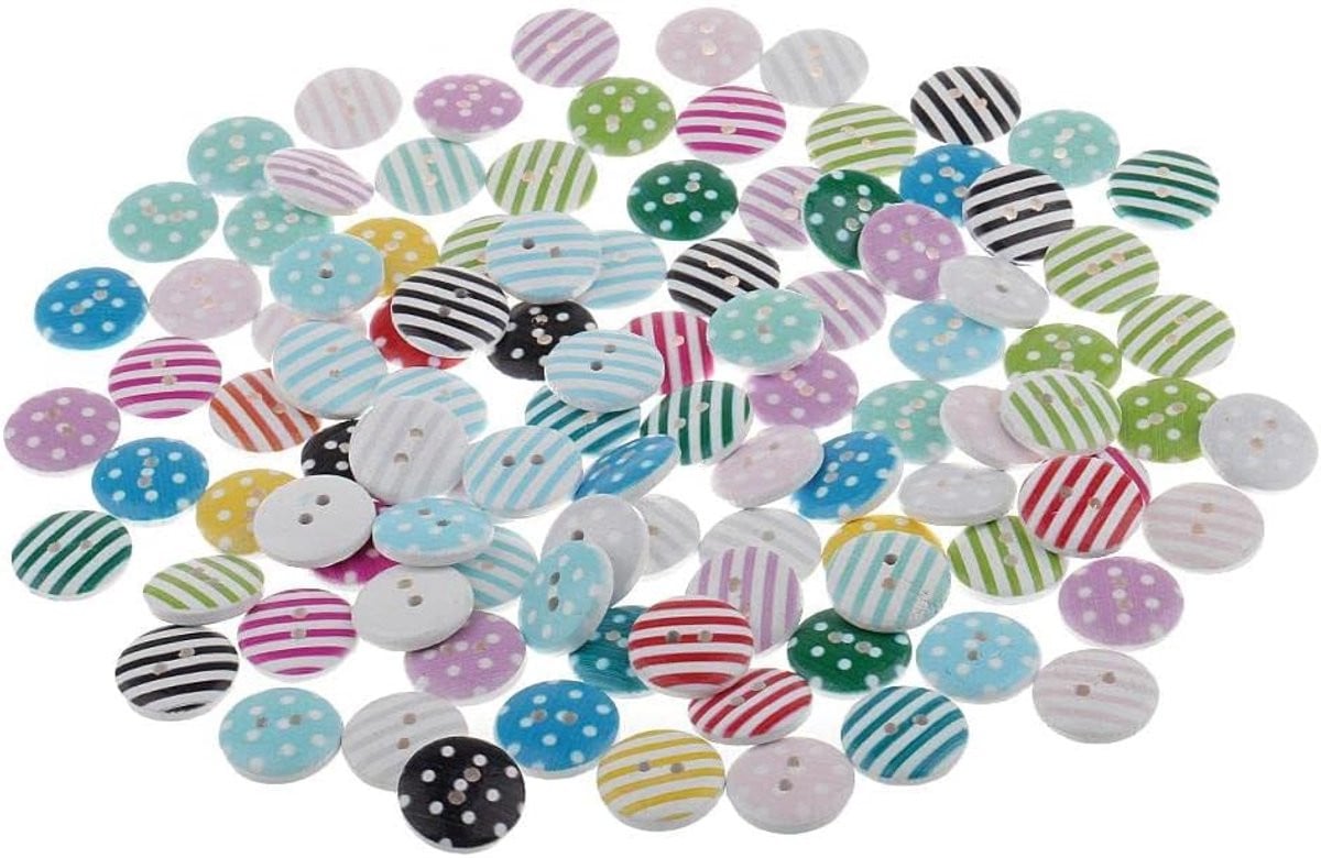 100 stuks Houten Decoratie Knoppen met Opdruk - Multicolor