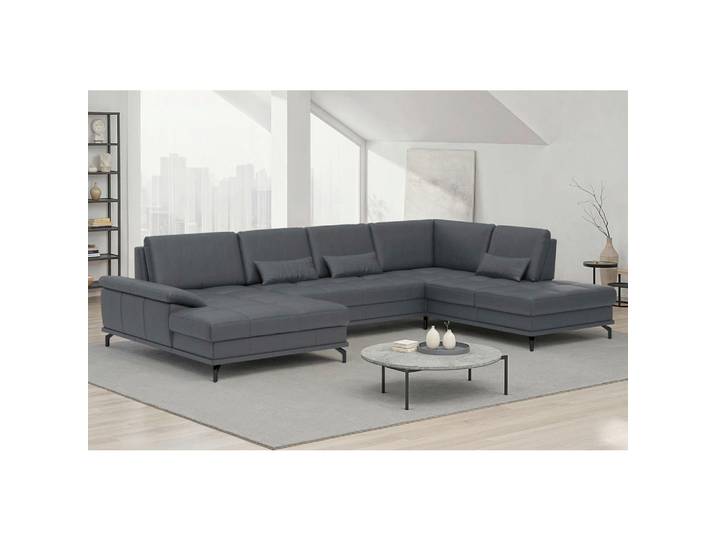 Sit & More Wohnlandschaft Costello E, Schwarz, Metall, Echtleder,Kombination Echtleder/Stoff,Kombination Echtleder/Stoff, Nappaleder,Nappaleder,Nappaleder, 7,5-Sitzer, Füllung: Polyester, Ottomane rechts, U-Form, 363x223 cm, Schlafen auf Sitzhöhe, Armteil links, Wohnzimmer, Sofas & Couches, Wohnlandschaften, Wohnlandschaft U-Form
