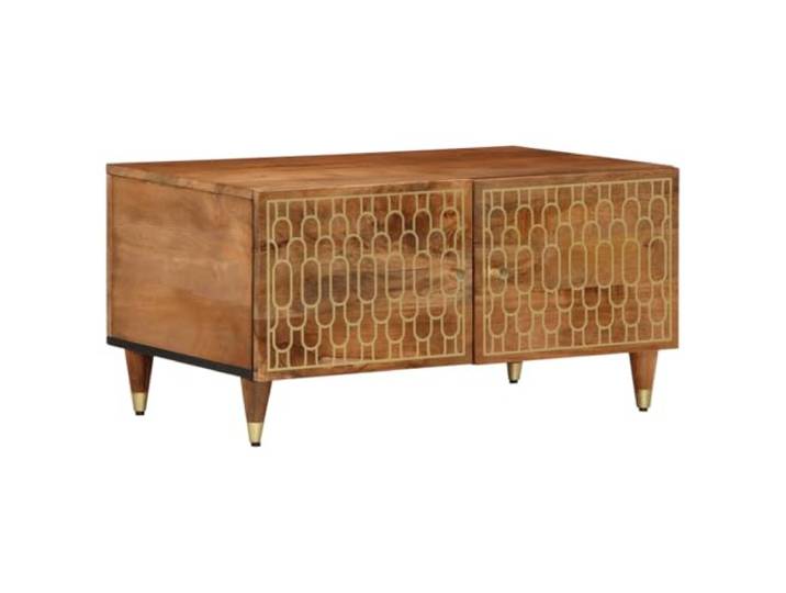 HEFZGDB Couchtisch 80x50x40 cm Massivholz Mango mit Eisenbeinen und Stauraum, Robuster Beistelltisch mit Tür für Wohnzimmer, Langlebiger Sofatisch aus Tropenholz