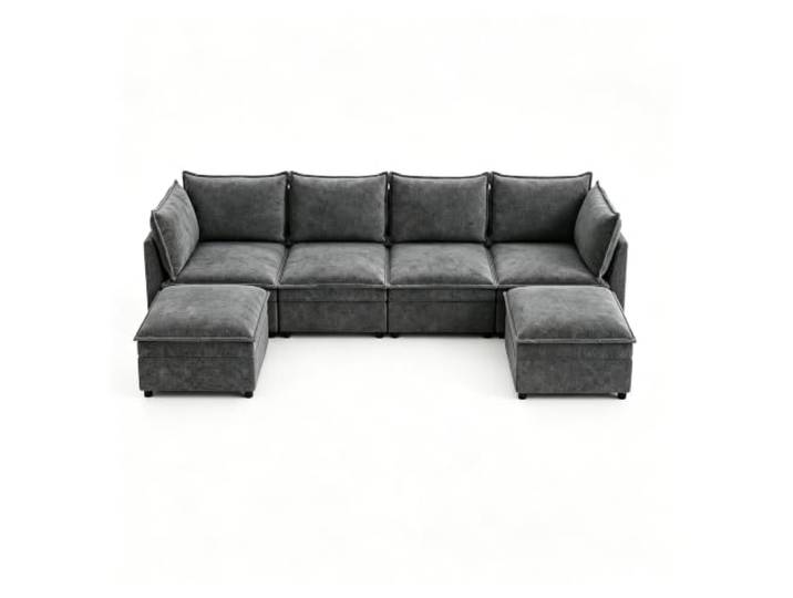 GarveeHome Cloud-Sofa Modul Chenille Massivholzrahmen Tiefe Sitzfläche Grau Abnehmbarer Bezug, Weiche Polsterung, Seitenmodul, Ersatzteil, Wohnbereich