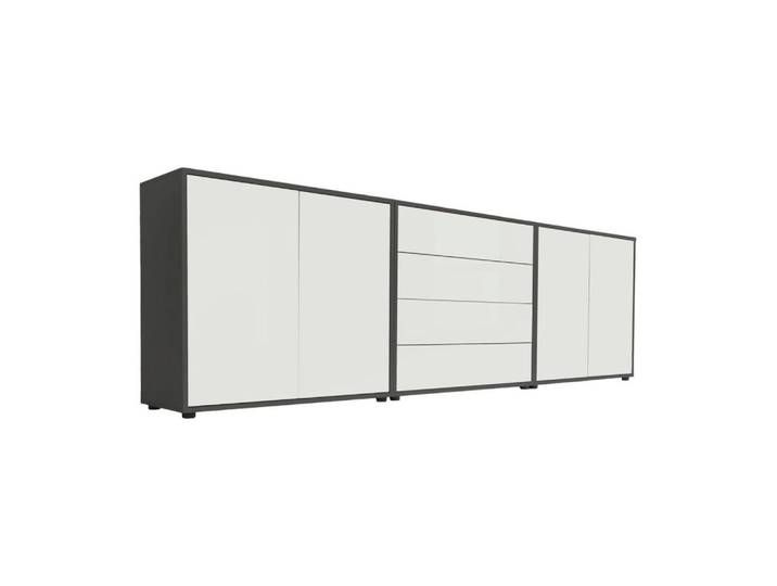 Mid.you Sideboard Mailand Set 5, Anthrazit, Weiß, Kunststoff, 6 Fächer, 4 Schublade(n) Schubladen, 237x73x33 cm, Made in Germany, erweiterbar, stehend, Wohnzimmer, Kommoden & Sideboards, Sideboards