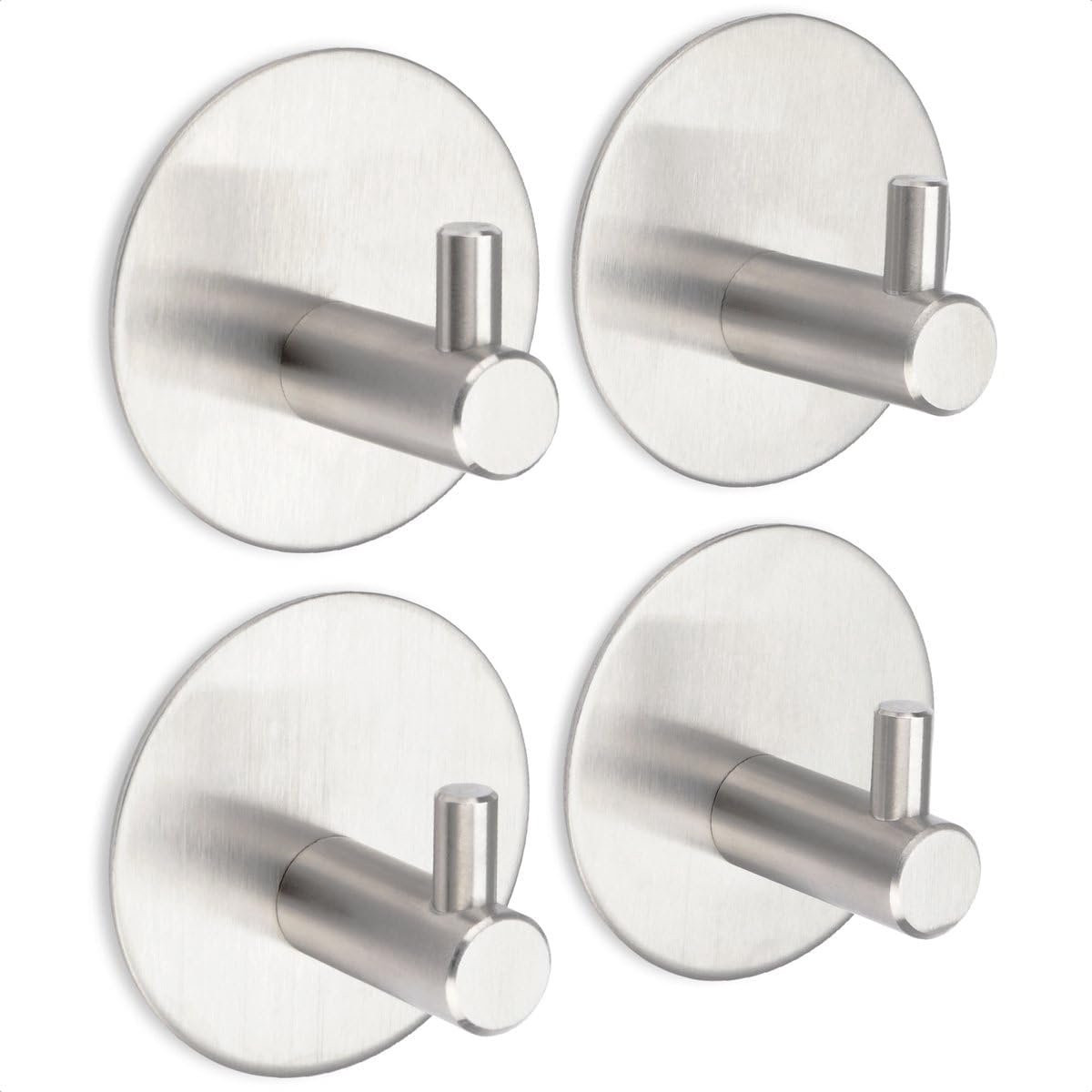 Set van 4 zelfklevende handdoekhouders voor badkamer en keuken, RVS blank geborsteld