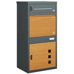 SoBuy Paketbox, Briefkasten mit Paketfach, Außenschrank für Pakete, 3 Türen