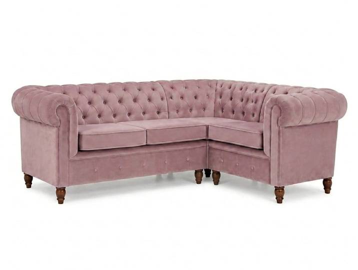 Xlmoebel Chesterfield-Sofa Rosa Chesterfield-Ecksofa aus Samt für stilvolles Wohnen, 1 Teile, Made in Europa