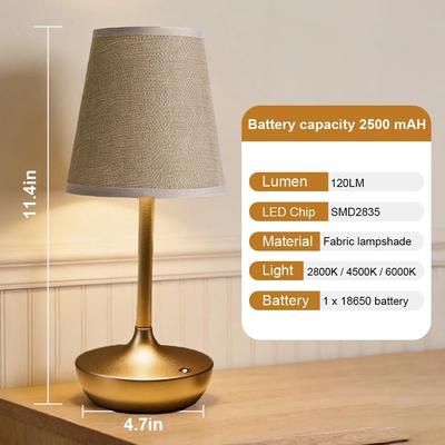 Uplifted Finds Rechargeable LED Table Lamp Simple Classic Desk Light Dimmable USB Fabric Shade Bedside Decor gold