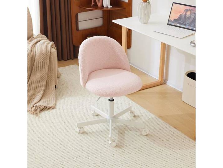 VINGLI Chaise de Bureau sans Accoudoir Chaise de Maquillage Chaise Pivotante à Roulettes Fauteuil Réglable Teddy Rose
