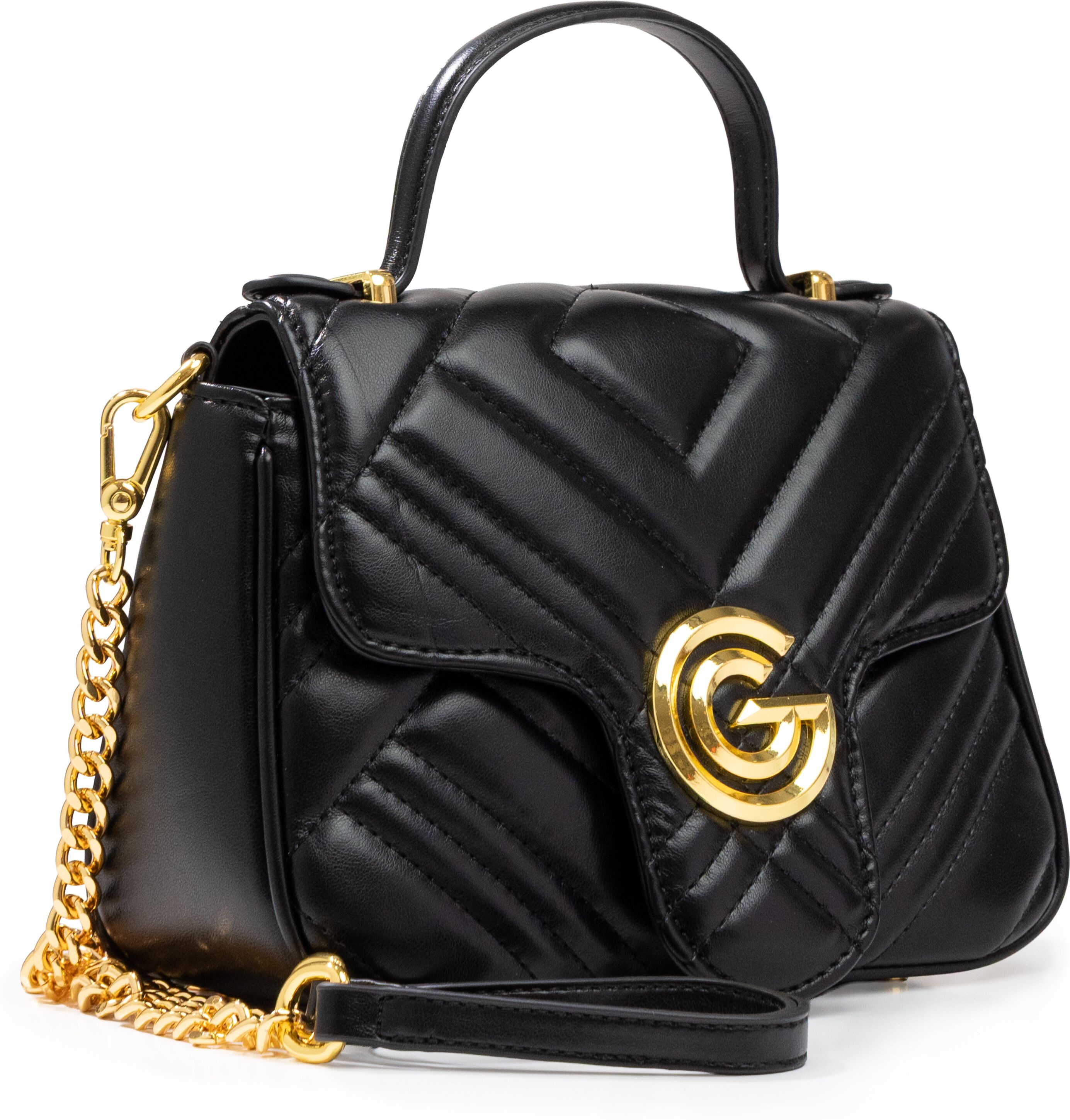 Handtasche "KATTY", Damen, Gr. B/H/T: 21cm x 16cm x 9cm, schwarz, Lederimitat, GABRIELLA G BY GABRIELLA GUCCI, Taschen Handtasche, Damen Umhängetasche, Handtasche, Tragetasche mit Logoverzierung schwarz B/H/T: 21cm x 16cm x 9cm