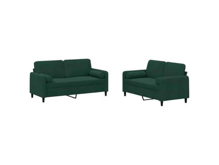 Todiikf 2er Sofagarnitur mit Kissen Dunkelgrün Polstersofa Samt Komfortable 2-Teiler Couch Garnitur aus grünem Samtstoff mit Rollenkissen für Wohnbereich und Gästezimmer.