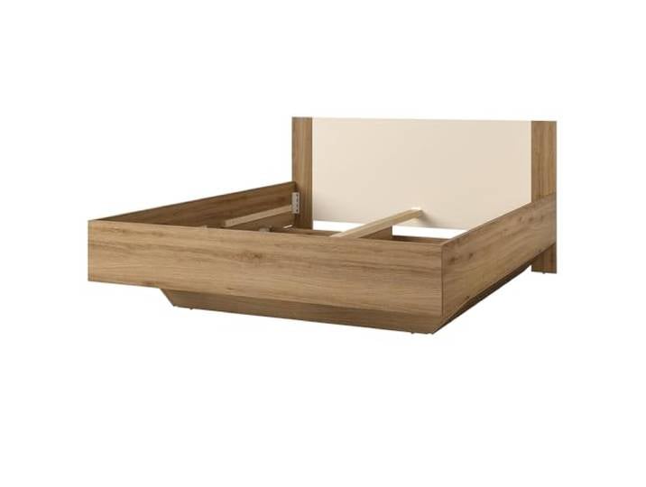 Lomadox Bettgestell Einzelbett Doppelbett 160x200 cm Liegefläche in Eiche mit beige 164,3x85,6x204,6 cm