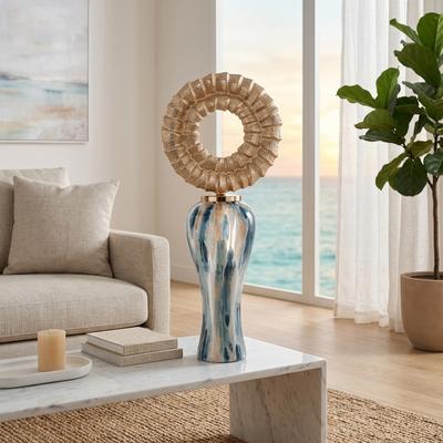 Sagebrook Home Blue Geo Swirl Jar With Open Metal Ring Top, Multi, Novelty, Abstract