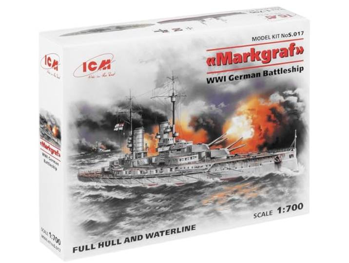 ICM S.017 Markgraf (full hull & waterline) WWI German Battleship modelbouwset, grijs