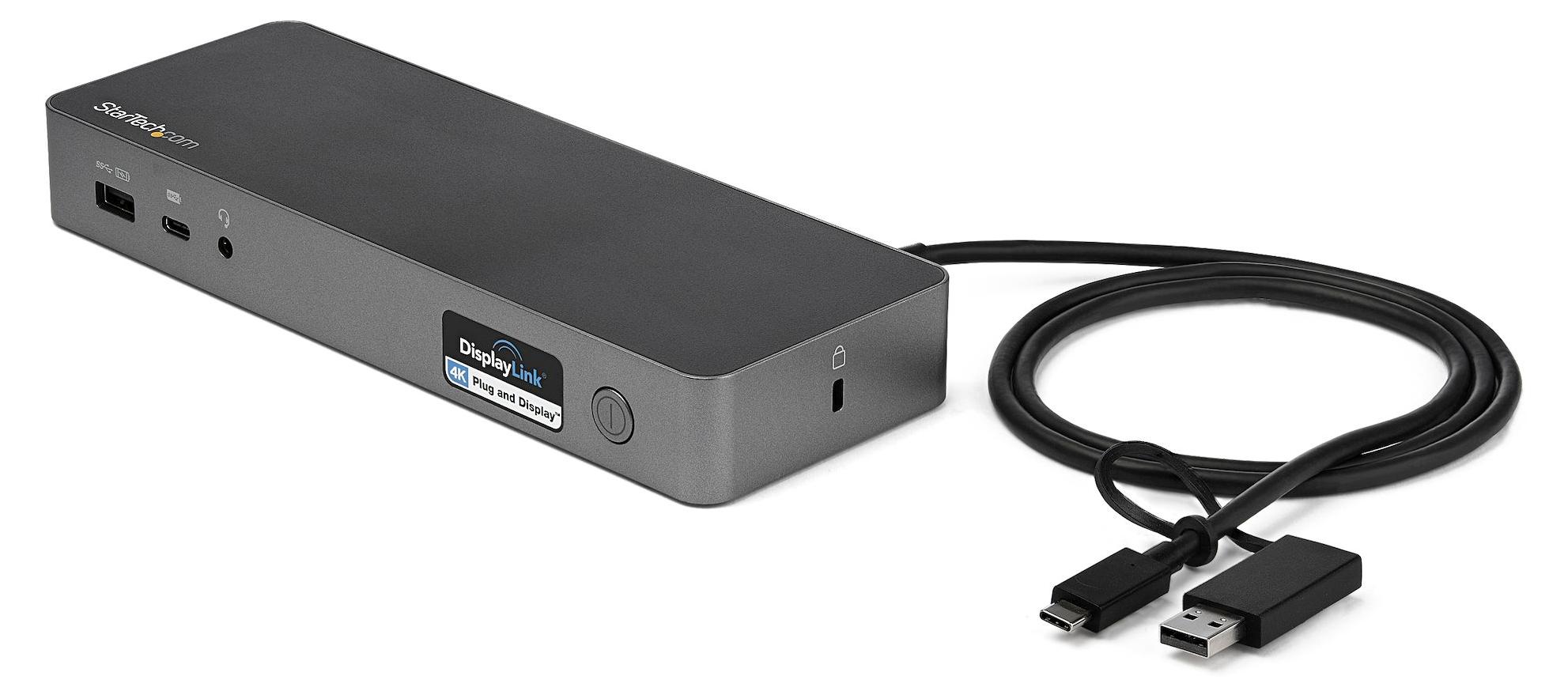 StarTech.com Universale Laptop Dockingstation, Hybrid USB-C & USB-A Dock, Dual 4K DP & HDMI, 60W PD, Mac / Windows / Chrome OS, 4x USB 5Gbps Hub, GbE, Kabelgebunden, USB 3.2 Gen 1 (3.1 Gen 1) Type-C, 60 W, 3,5 mm, IEEE 802.3, IEEE 802.3ab, IEEE 802.3u, Schwarz, Grau