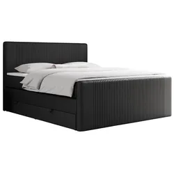 BOXSPRINGBETT KING DOREN 120/200 Schwarz Kunstleder - H3