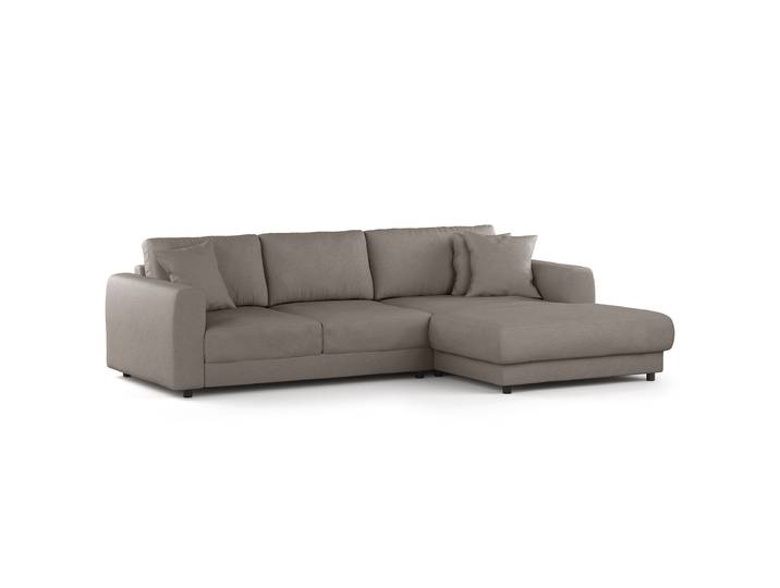 Ecksofa mit Longchair Beige Webstoff Fadia 286cm Longchair davorstehend rechts Modern