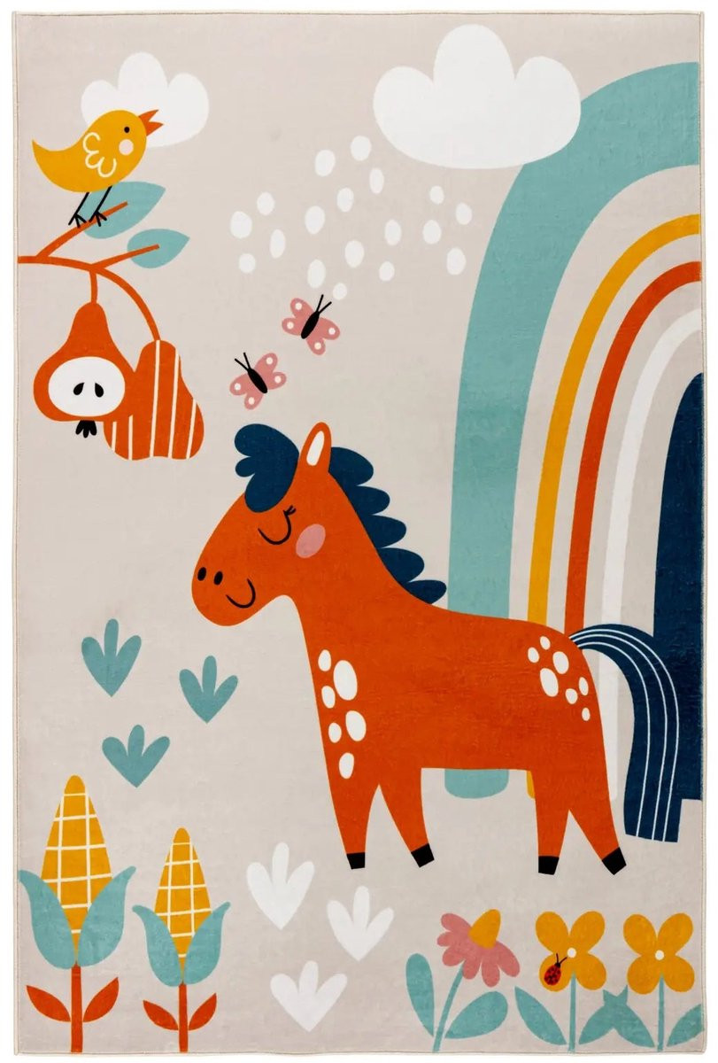 Multikleur Kindervloerkleed Wonder Paard van Polyester, 115 x 160 cm