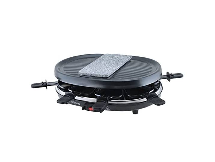 H.Koenig Raclettegerät RP80 Multifunktion 8 Personen Professionell, Granitstein, Grill, Käse-Fondue-Küche, Zubehör 8 antihaftbeschichtete Pfännchen, Abnehmbare Platte Leicht zu reinigen
