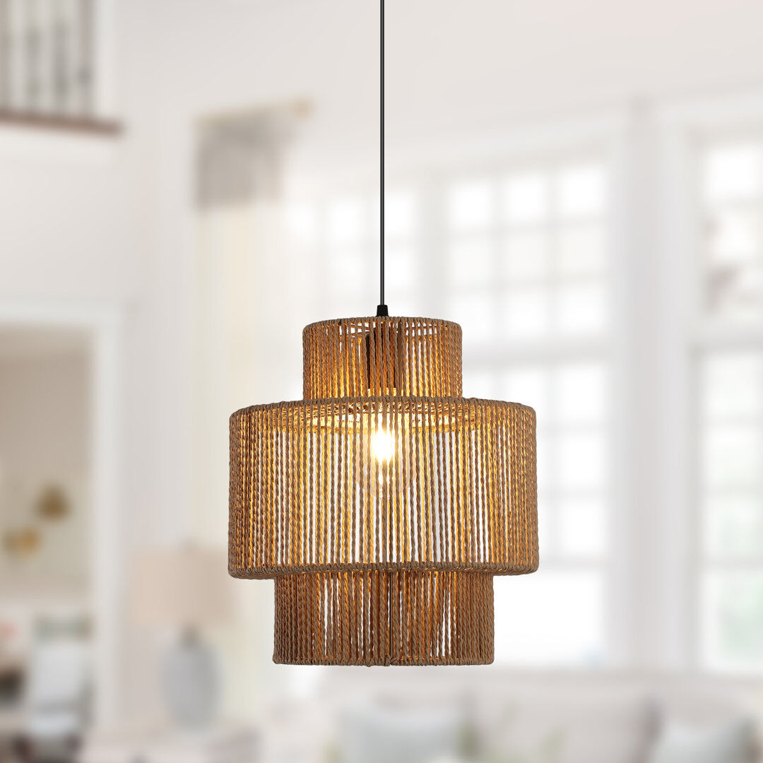 Blue Elephant Noirmoutier 1 - Light Farmhouse Boho Woven Rattan Pendant Brown 31.5cm H X 31cm W X 31.5cm D