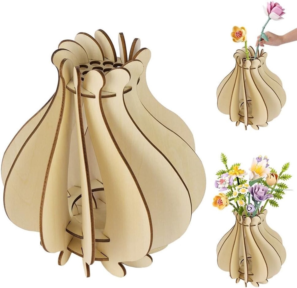 Creatieve houten 3D puzzel vaas voor bloemen en decoratie