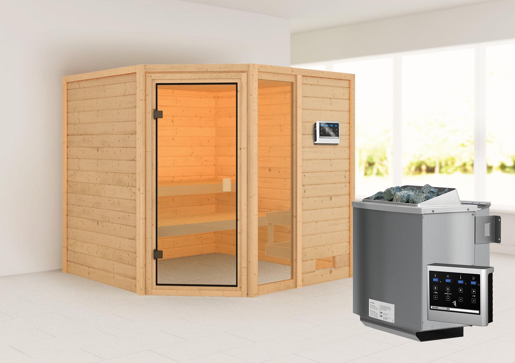 KARIBUHOLZT Sauna Tabea Eck, 9kW Bio ext. Strg 16880531